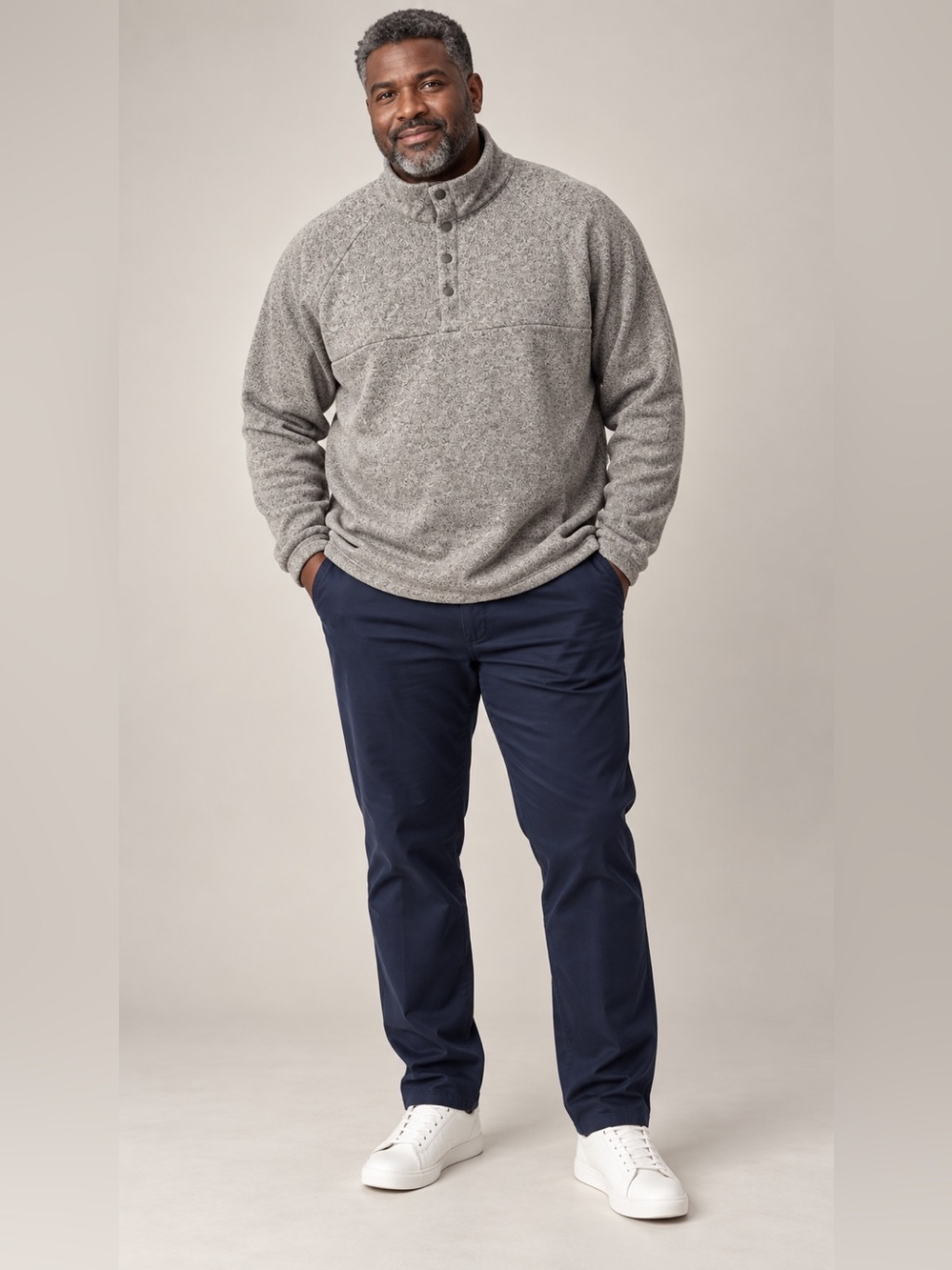 Chaps Men’s XXL Light Gray Heather Button-Neck Fleece Pullover